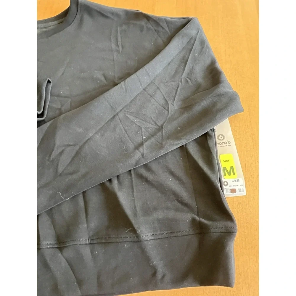 Mono B Womens Pullover Sweatshirt Sz L Large Black Cropped Long Sleeve Shirt NWT